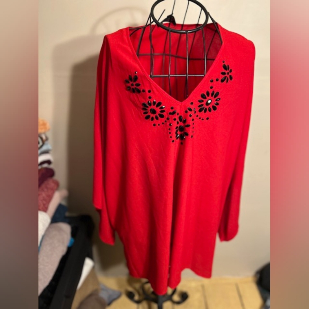 - 3x size three x womens tee shirt top red blouse  plus sized casual dress